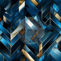 Kunstleder bedruckt - "Geometrics blue/gold" - Eigenproduktion - Bogen oder Meterware