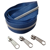 Endlos-Reissverschluss jeansblau/silber- metallisiert - 5mm - inkl. 3 Zipper