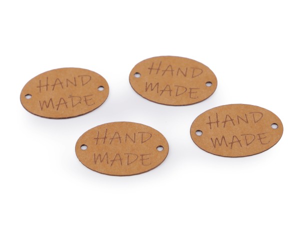 Label - "handmade" aus Waschpapier - braun - oval 22x30 mm