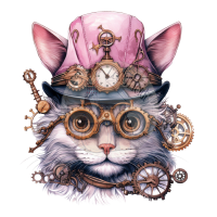 Bügelbilder - "Steampunk Cat pink" - versch. Größen