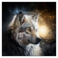 Kunstleder Panel - "Wolf im Mondscheinr" - 14x14 cm