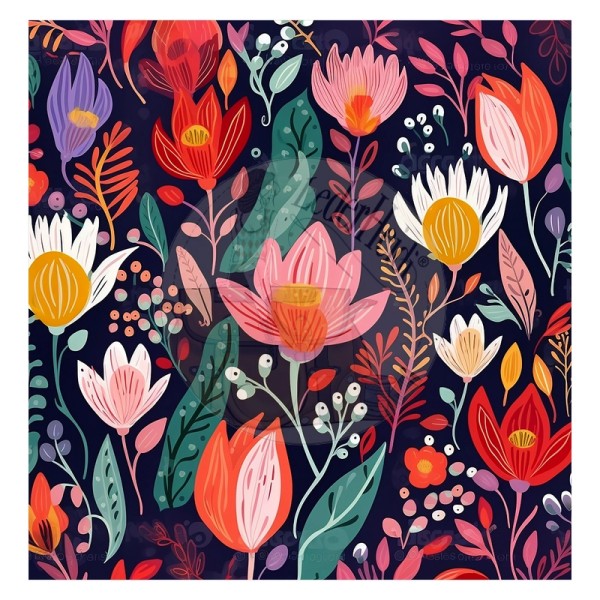 Kunstleder Panel "Colorful Blossom7" - 40x40 cm