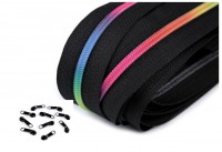 Endlos-Reissverschluss 3mm - regenbogen schwarzz-  inkl. 4 Zipper