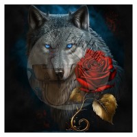 Stoff-Panel - "Wolf mit Rose" - 40x40 cm