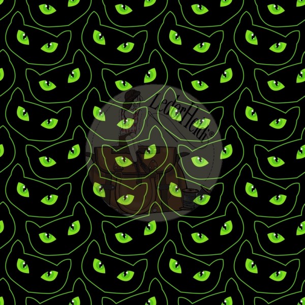 Kunstleder bedruckt - "Spooky Cateyes" - grün Eigenproduktion - Bogen oder Meterware