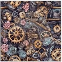 Kunstleder Panel "Steampunk machines" blaugrau/rosa 40x40 cm