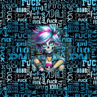 Kunstleder Panel "FUCK Skullgirl blau" - 40x40 cm