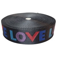Gurtband 38 mm  - "LOVE" - schwarz/bunt
