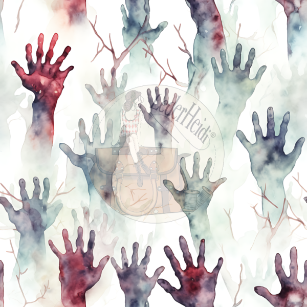 Stoffdruck / Kunstlederdruck "Zombie Hand" - versch. Materialien
