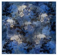 Panel "skulls roses blau"  aus Kunstleder  (876) - 25x25 cm