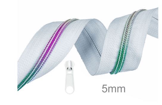 Endlos-Reissverschluss 5mm - regenbogen weiss - metallisiert - inkl. 4 Zipper