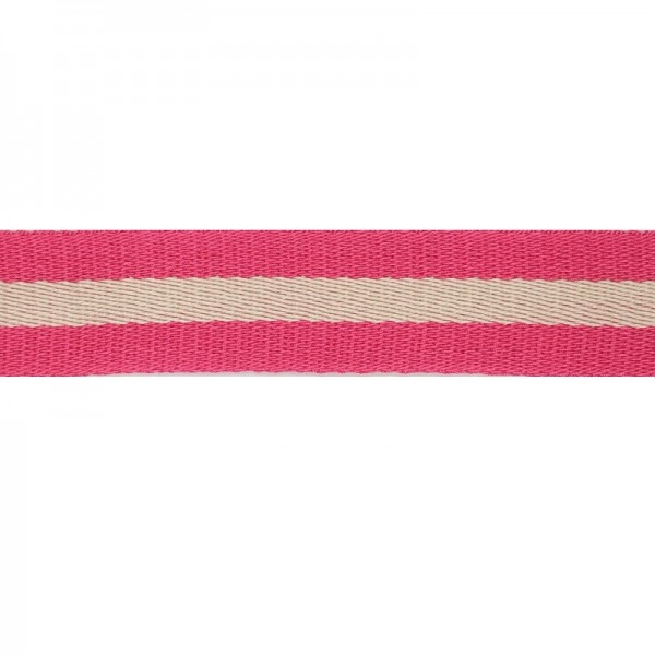 Baumwoll-Gurtband 40mm - breite Streifen pink/weiss - SOFT