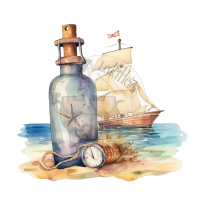 Bügelbilder - "bottle on the beach" - versch. Größen