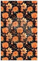 Kunstleder Panel  für Geldbörsen "flowers black orange" - 25x40 cm