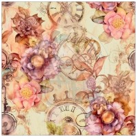 Kunstleder Panel "Steampunk Flowers" - beige - 40x40 cm