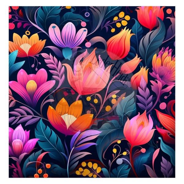 Kunstleder Panel "Colorful Blossom6" - 40x40 cm