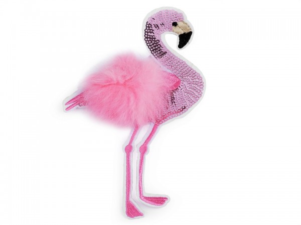 Aufbügler / Aufnäher - "Flamingo" mit Fell + Pailletten - pink
