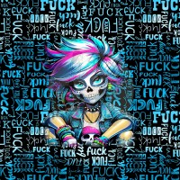 Kunstleder Panel "FUCK Skullgirl blau" - 25x25 cm