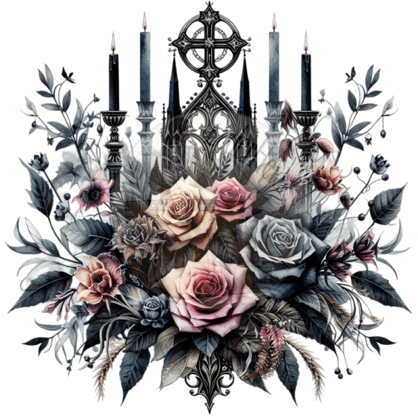 Bügelbilder -"Blumen Gothic Kerzen" - versch. Größen