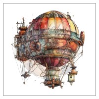 Kunstleder Panel - "Ballon Steampunk"   -  14x14 cm