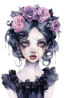 Bügelbilder -"Gothic Girl lila Blumen"- versch. Größen