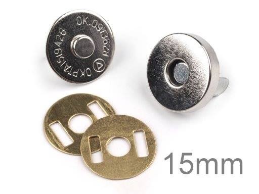 Magnetverschluss - 15mm - rund - silberfarben (5 Sets)