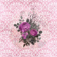 Kunstleder Panel "pink roses ornament" -  14x14 cm