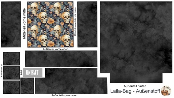 Kunstleder Schnittmuster Panel Laila-Bag "Skulls Flowers" - Nähset
