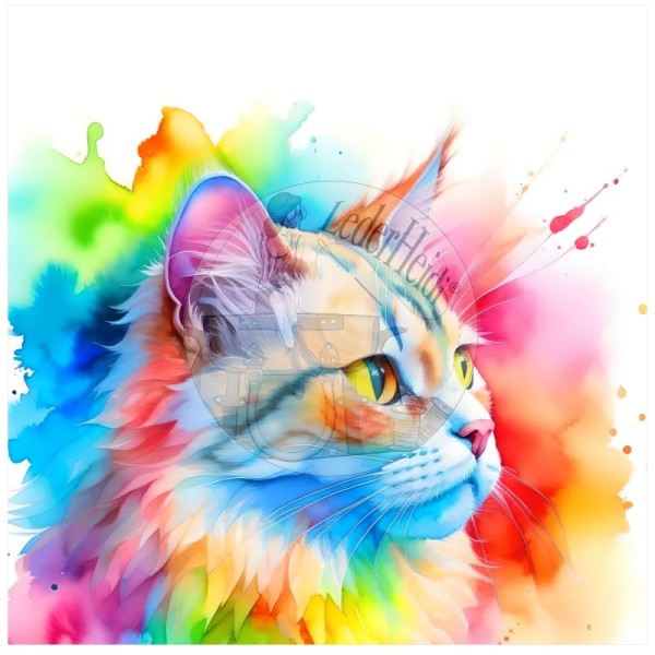 Kunstleder Panel "Rainbow Catface1" - 40x40 cm