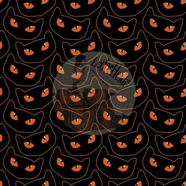 Kunstleder bedruckt - "Spooky Cateyes" - orange - Eigenproduktion