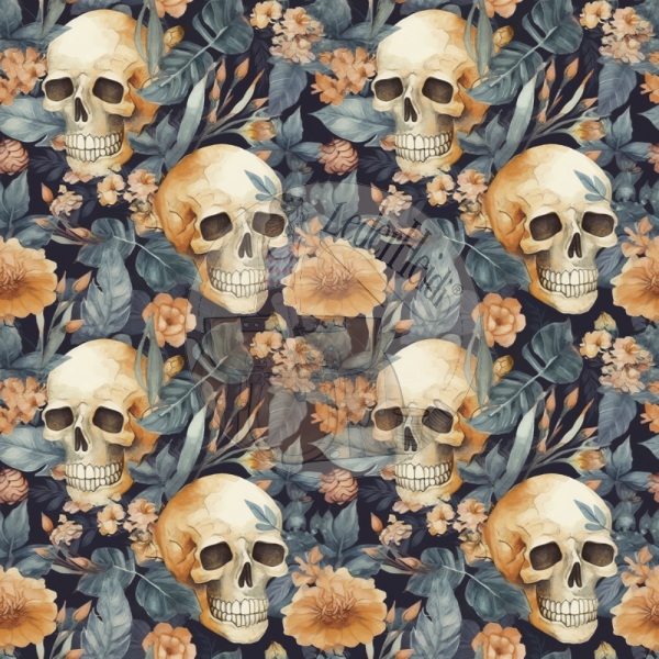 Stoffdruck / Kunstlederdruck "Flower Skull 01" - versch. Materialien