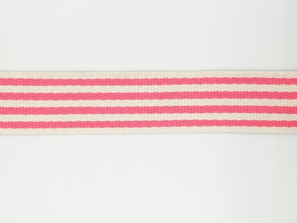 Baumwoll-Gurtband 40mm - schmale Streifen -weiss//pink - SOFT
