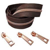 Endlos-Reissverschluss braun/roségold- metallisiert - 5mm - inkl. 3 Zipper