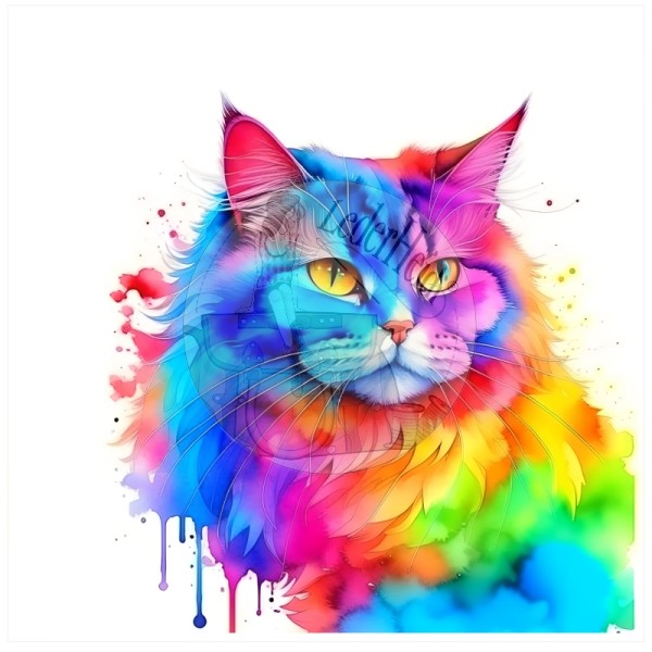 Kunstleder Panel "Rainbow Catface2" - 40x40 cm