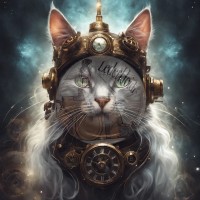 Kunstleder Panel "Steampunk Cat 1" - 40x40 cm