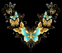 Kunstleder Panel - "Golden Butterflies"  -  40x40 cm