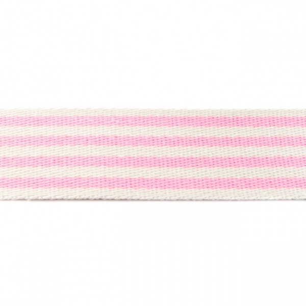 Baumwoll-Gurtband 40mm - schmale Streifen -weiss//rosa - SOFT