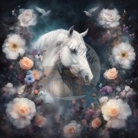 Kunstleder Panel "Watercolor Flower Horse" - 40x40 cm
