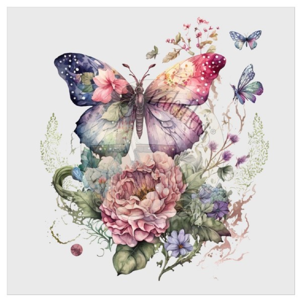 Kunstleder Panel - "Butterfly&Flowers" - 40x40 cm