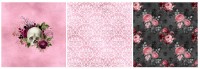 Kunstleder 3er Panel "skulls-rosen-rosa" - 45x140 cm