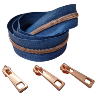 Endlos-Reissverschluss dunkles jeansblau/roségold- metallisiert - 5mm - inkl. 3 Zipper