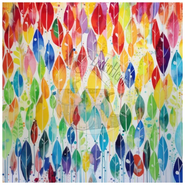 Kunstleder Panel "Rainbow Leaves3" - 40x40 cm