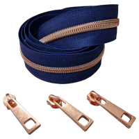 Endlos-Reissverschluss dunkelblau/roségold- metallisiert - 5mm - inkl. 3 Zipper