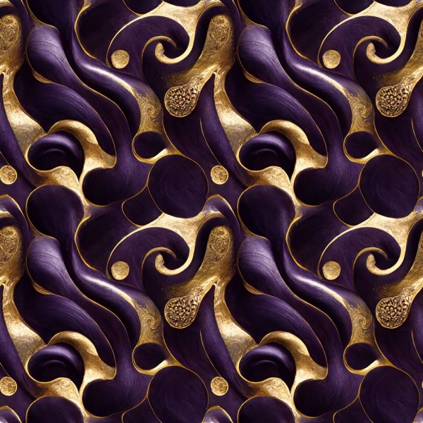 Kunstleder bedruckt - Swirl purple/gold - Eigenproduktion