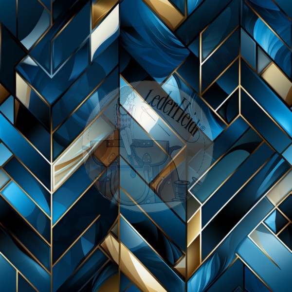 Stoffdruck / Kunstlederdruck "Geometrics blue/gold" - versch. Materialien