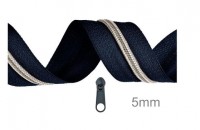 Endlos-Reissverschluss dunkelblau/silber- metallisiert - 5mm - inkl. 4 Zipper