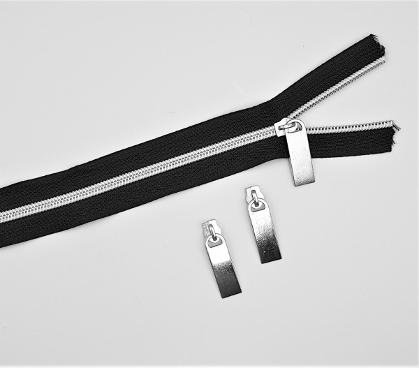 Endlos-Reissverschluss schwarz/silber- metallisiert - 5mm - inkl. 3 Zipper