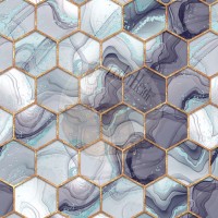 Wasserdichter Canvas - "Hexagon marble blue" - Eigenproduktion