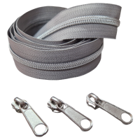 Endlos-Reissverschluss grau/silber- metallisiert - 5mm - inkl. 3 Zipper