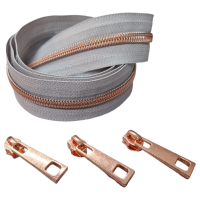 Endlos-Reissverschluss hellgrau/roségold- metallisiert - 5mm - inkl. 3 Zipper